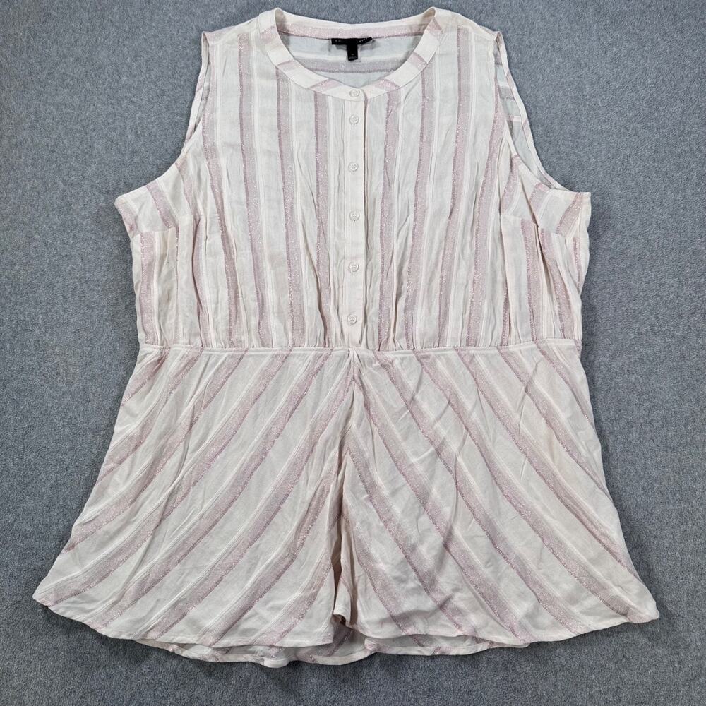 Lane Bryant Sleeveless Tunic Blouse Women's 26 Pink Metallic Stripe Button